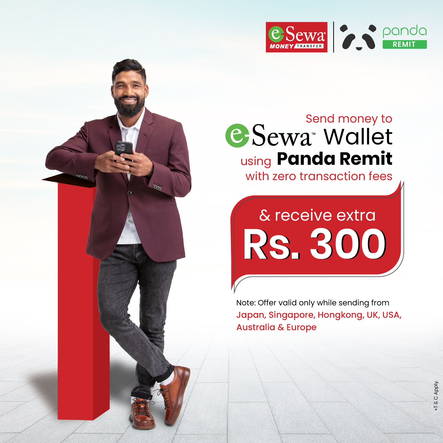 Send money to eSewa Wallet using Panda remit with zero Transaction Fees and receive Extra Rs 300 - Featured Image
